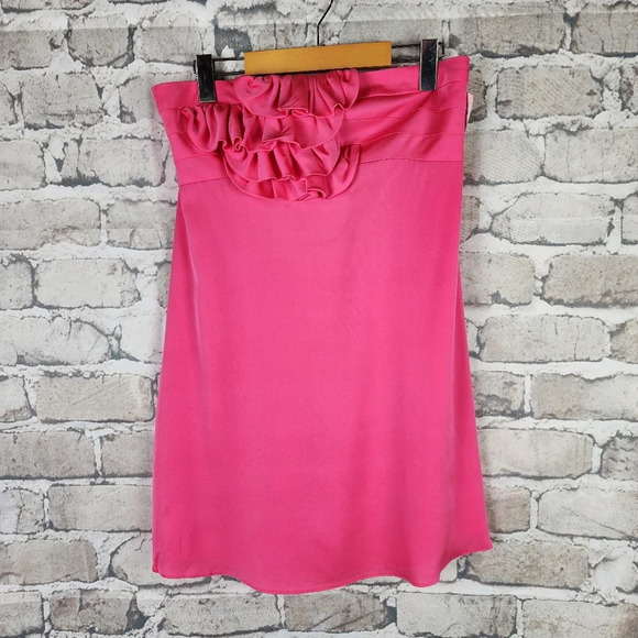 alice + olivia Fuschia Pink Strapless Silk Mini Dress Ruffle Accent Size Small - Picture 8 of 15
